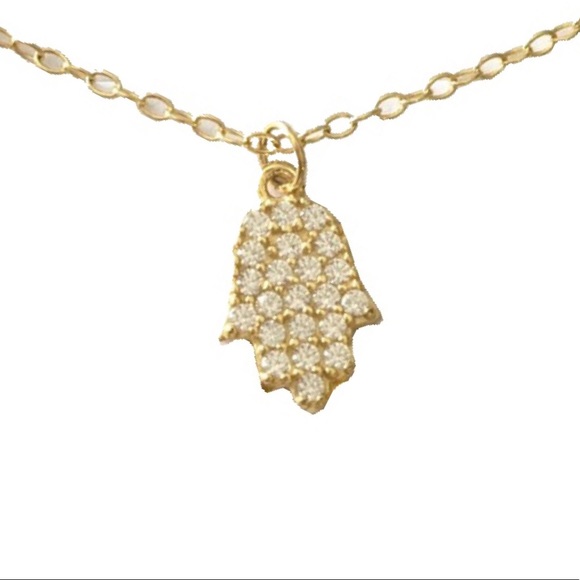 new Pave CZ Cubic Zirconia Hamsa Necklace ❃ 14KT Gold Plated Sterling Silver ❃ - Picture 5 of 15